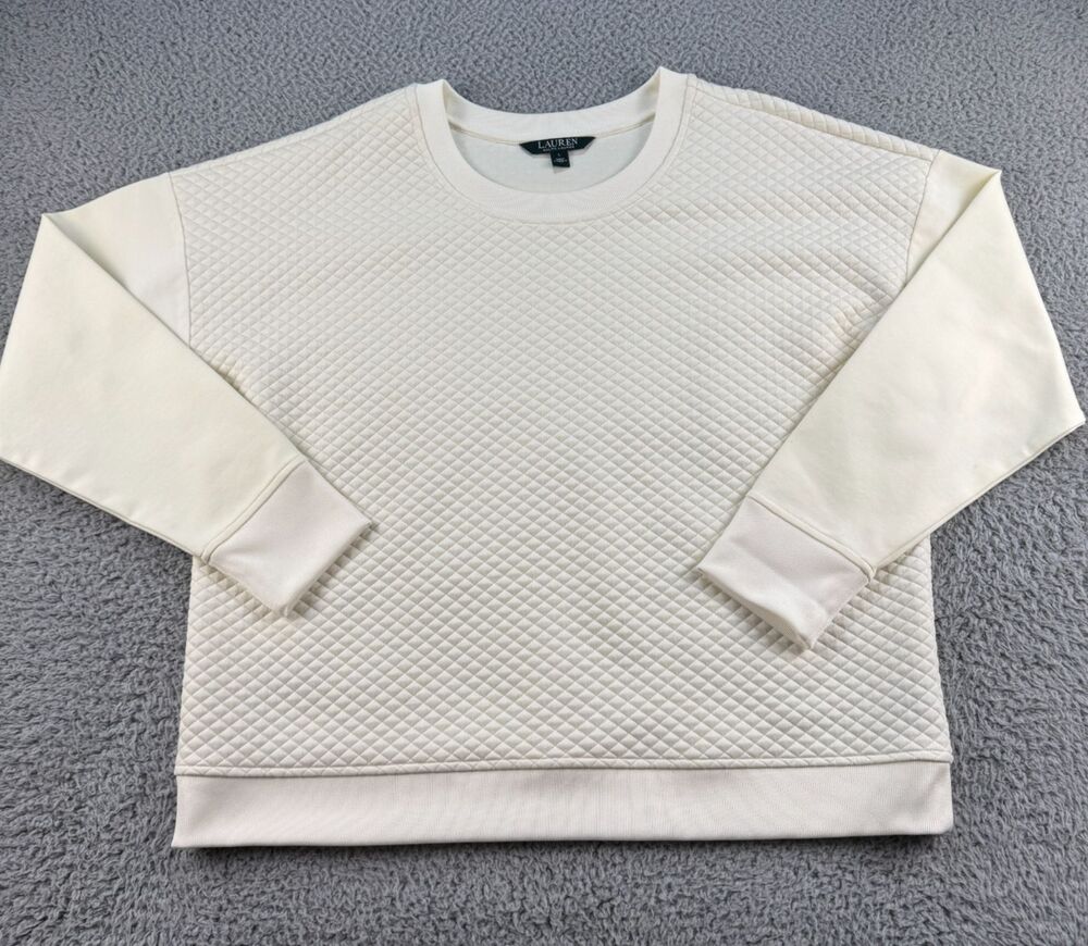Lauren Ralph Lauren Ivory Sweater Waffle Texture Womens Large Long Sleeve
